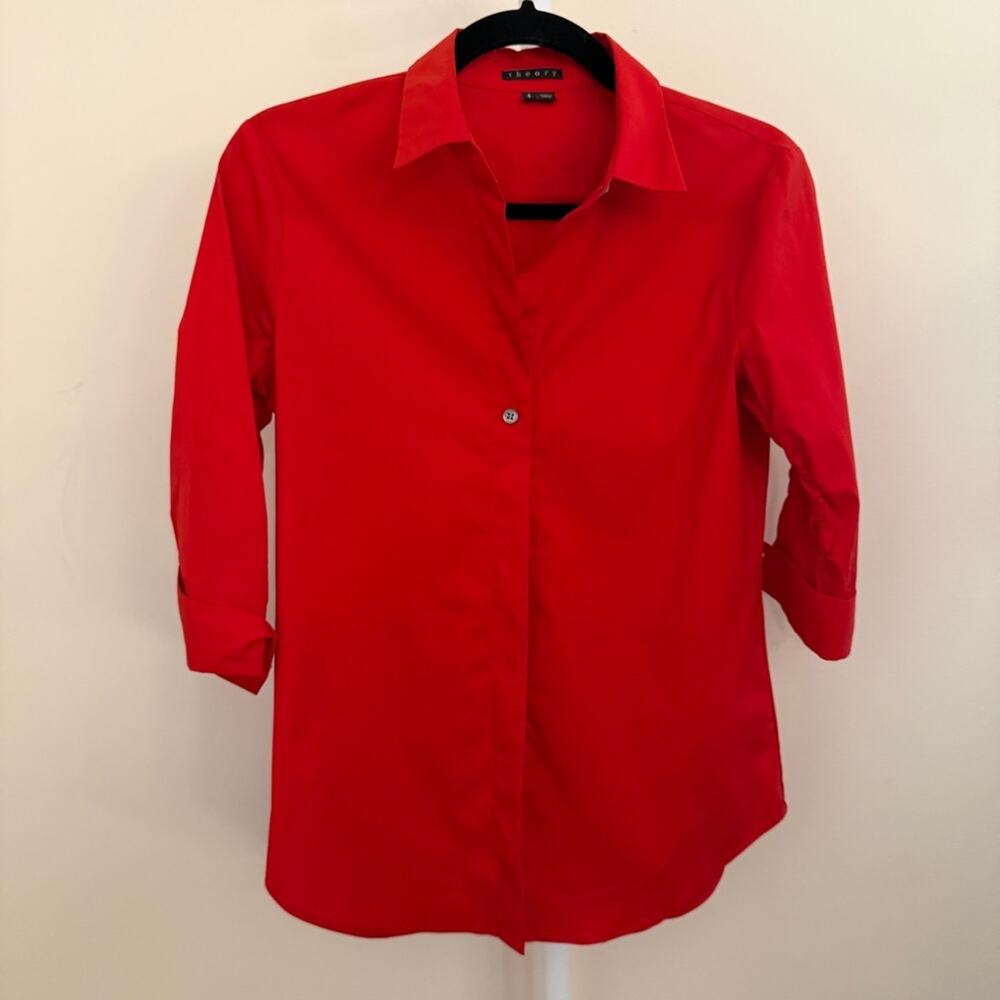 Theory Red Button-Front Collared Women's Shirt